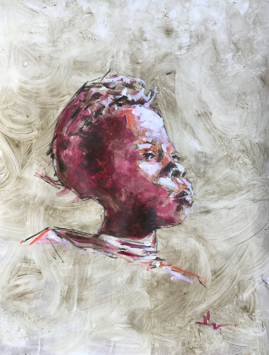 Expressive Portrait Acrylic Painting By Dominique Deve, 20 X 26, Girl, Original Artwork