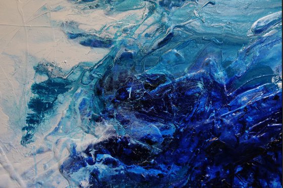 Fractured 240cm x 100cm Blue White Abstract Art