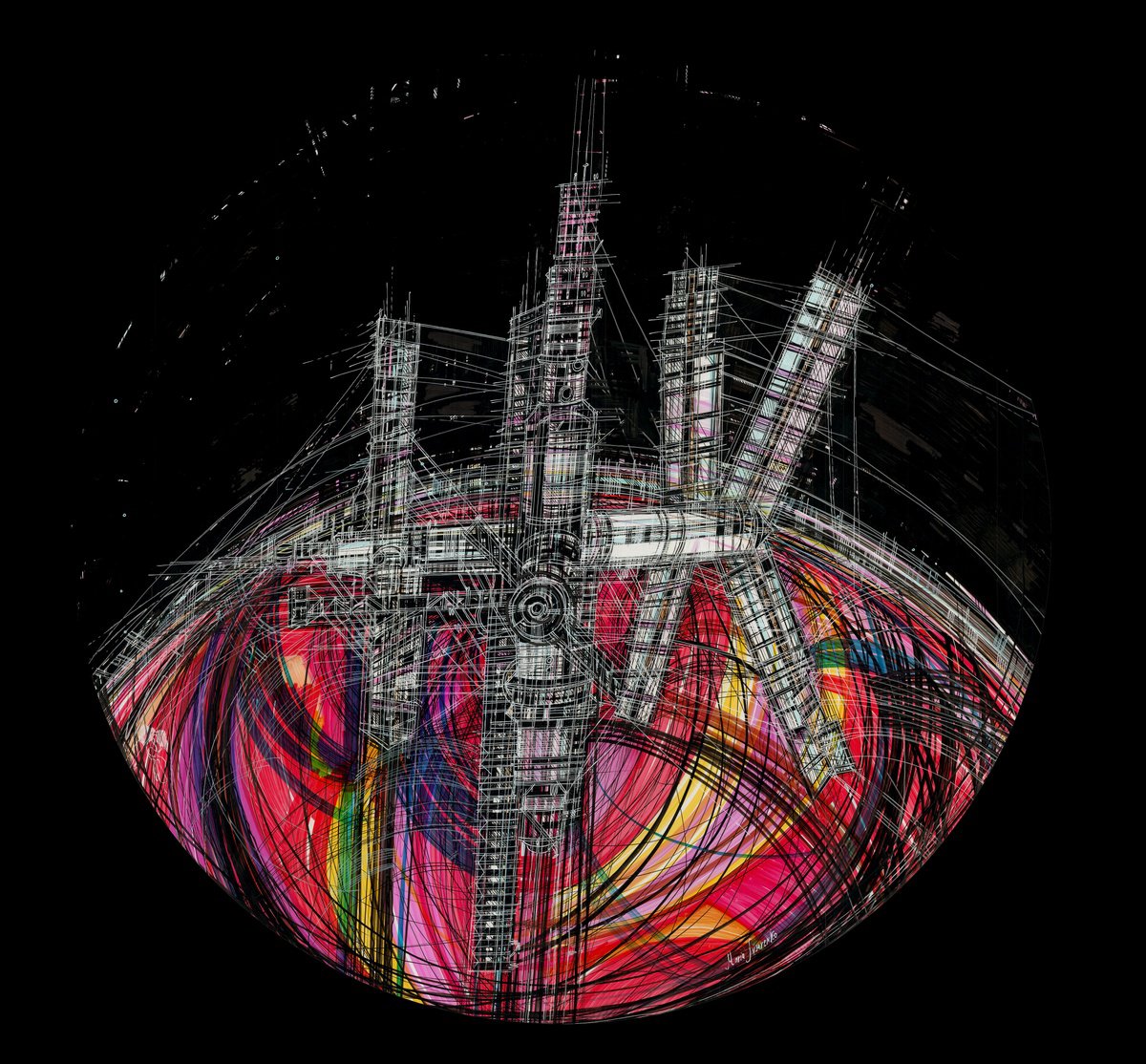 Surrealistic Transport Drawing By Maria Susarenko, 28 X 28", Mars, Original Artwork