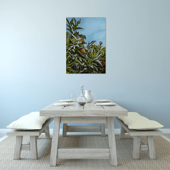 How many oranges are there? Orange tree painting