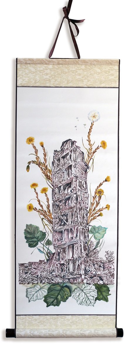 Cityscapes Painting By Delnara El, 12 X 31, ?oltsfoot - A Series Overgrow But Cannot Heal, Original Artwork