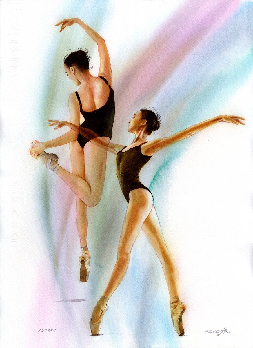 Photorealistic Portrait Watercolour By Reme Jr., 14 X 19", Ballet Dancer Cccxxxiii, Original Artwork