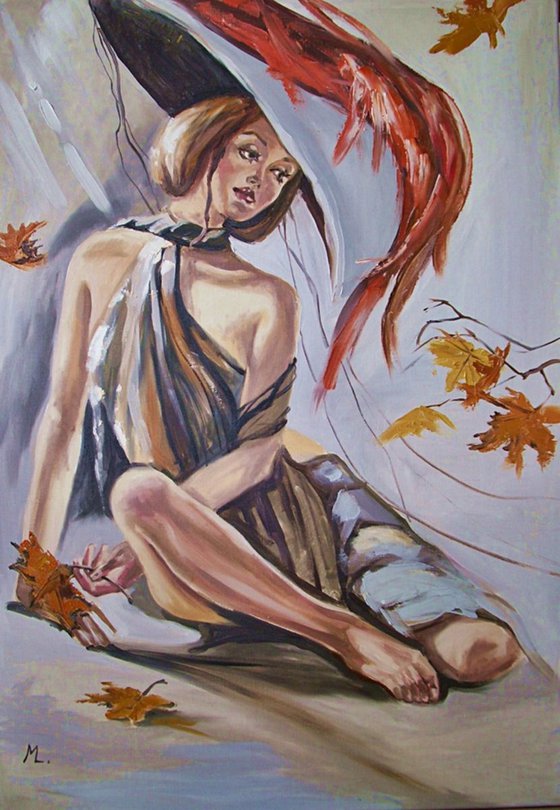 " AUTUMN LADY ...  " - original oil painting on canvas, gift, PALETTE KNIFE
