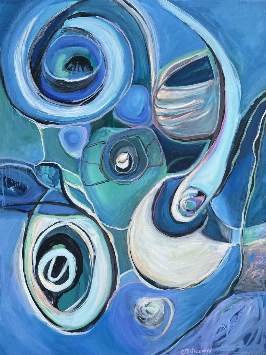 Expressive Abstract Oil Painting By Olga Mcnamara Biennaleartist, 28 X 39", Silence, Original Artwork