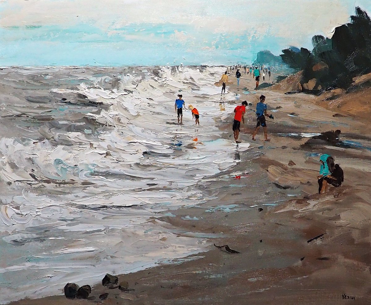 Impressionistic Landscape Oil Painting By Yuanyuan Liu, 26 X 21", Seascape, Original Artwork