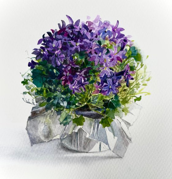 Purple Bellflowers in Crumpled Silver