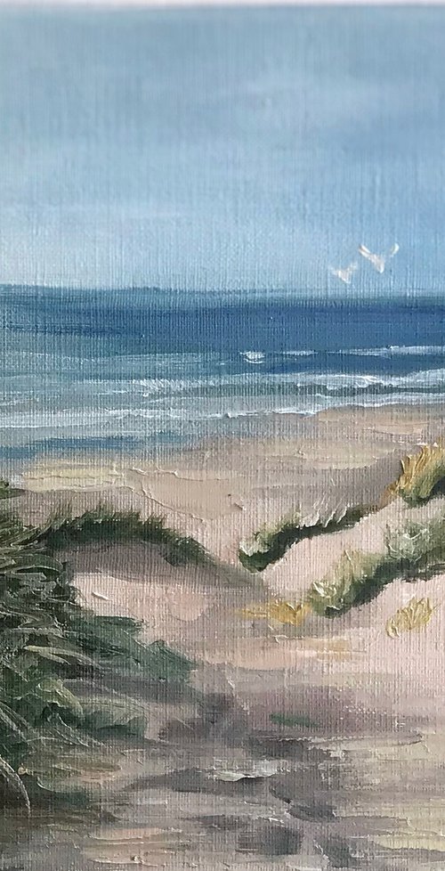 San Fransisco seascape Oil Painting on linen paper 19x23cm by Leysan Khasanova