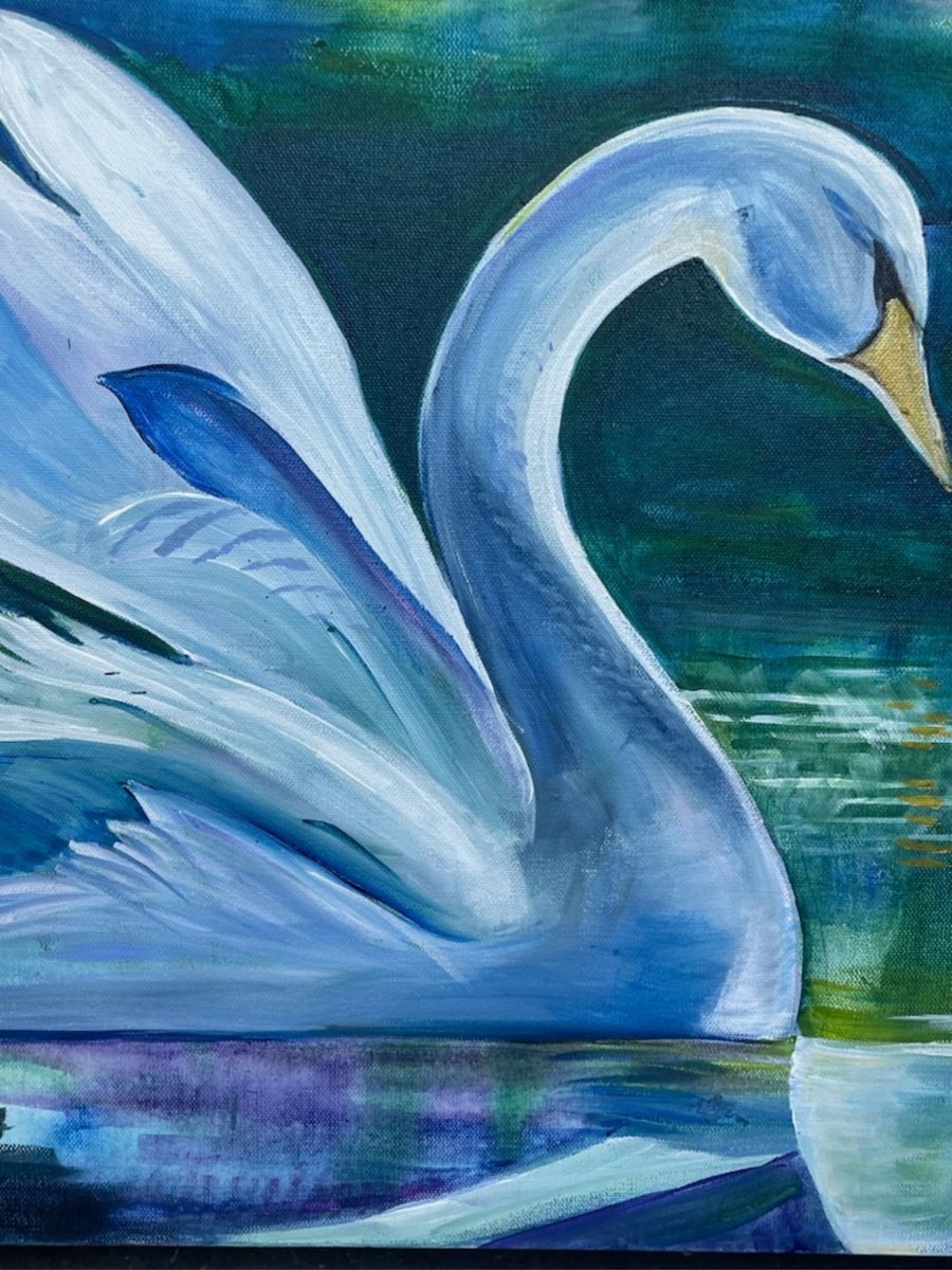 Expressive Animal Acrylic Painting By Eliry Arts, 20 X 24, One Swan, Original Artwork