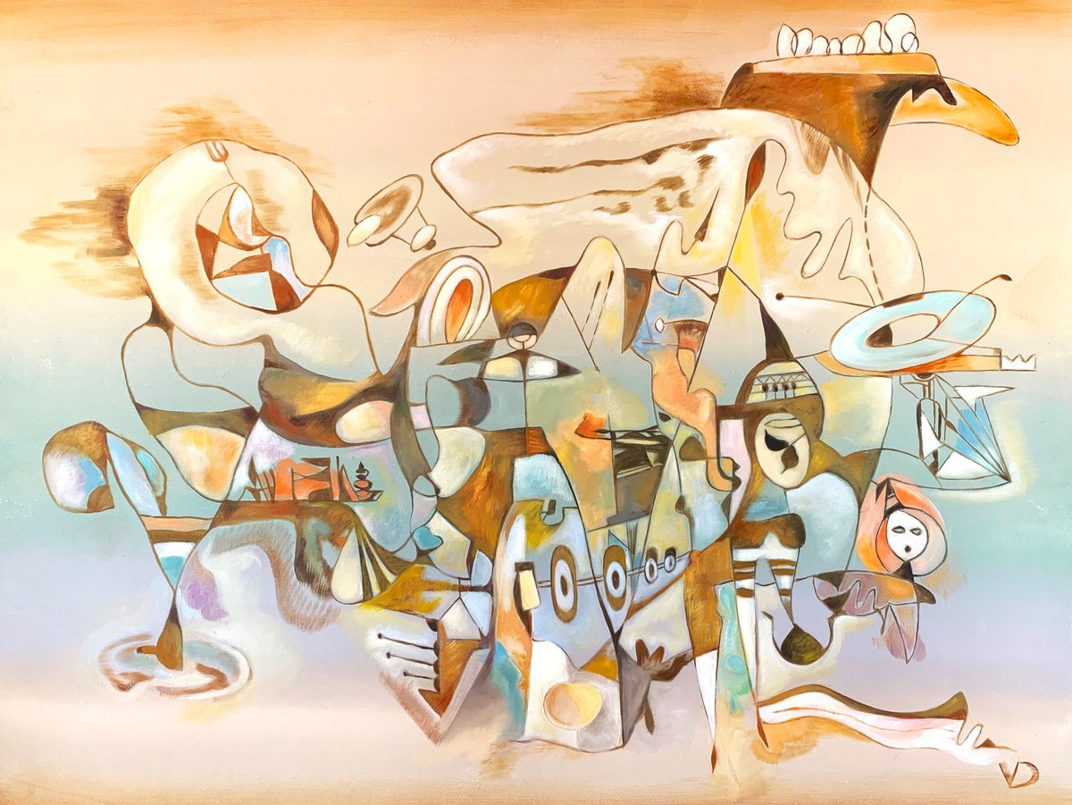 Surrealistic Landscape Oil Painting By Dina Volkova, 40 X 30, Through Time, Original Artwork