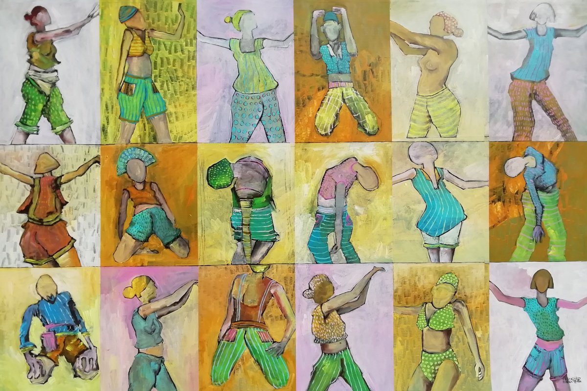 Expressive Portrait Acrylic Painting By Francisco Santos, 59 X 39, Contemporary Dance, Original Artwork