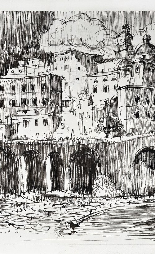 Amalfi, 2020, original ink drawing on paper. by Marin Victor