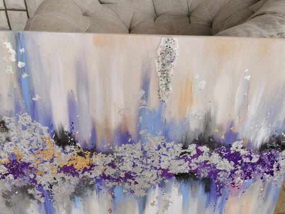 Abstract canvas wall art, Lavender and silver, Original Abstract painting