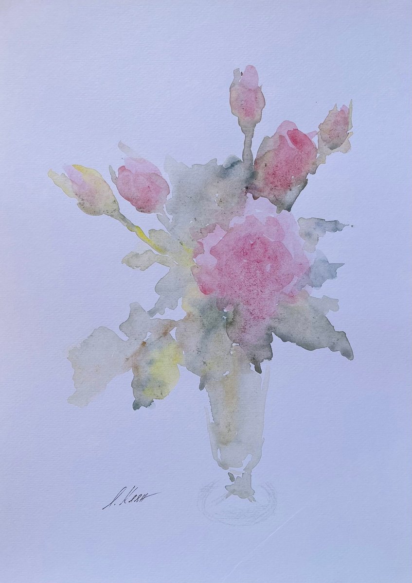 Impressionistic Botanical Watercolour By Elena Klyan, 12 X 17, Roses 2023, Original Artwork