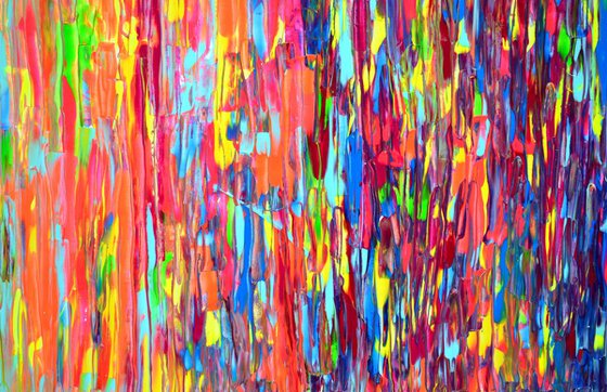 Pink-Orange Spring Moon - 150x60x2 cm - Big Painting XXXL - Large Abstract, Supersized Painting - Ready to Hang, Hotel Wall Decor