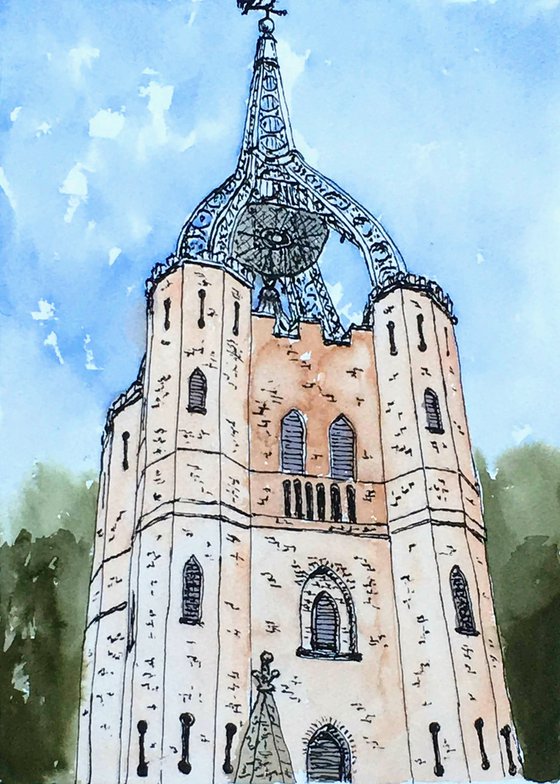 Waterloo Tower at Quex Park Kent - an original ink and watercolour