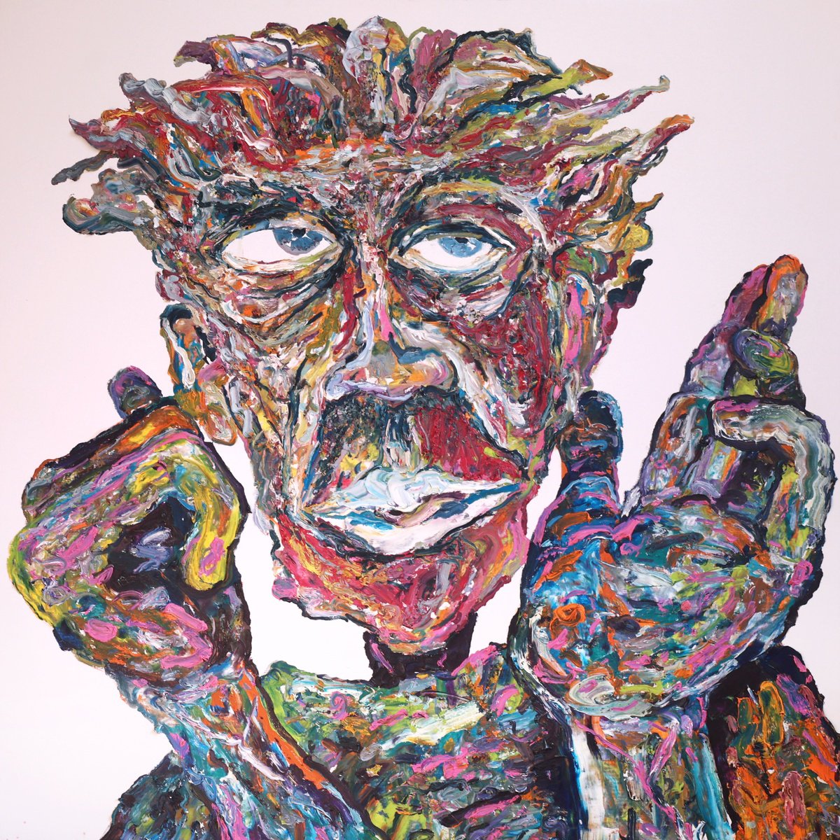 Expressive Portrait Oil Painting By Dominic Virtosu, 59 X 59, Deep Thoughts (Not Here), Original Artwork