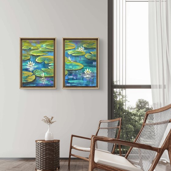 Water lilies Set of 2 Pastel