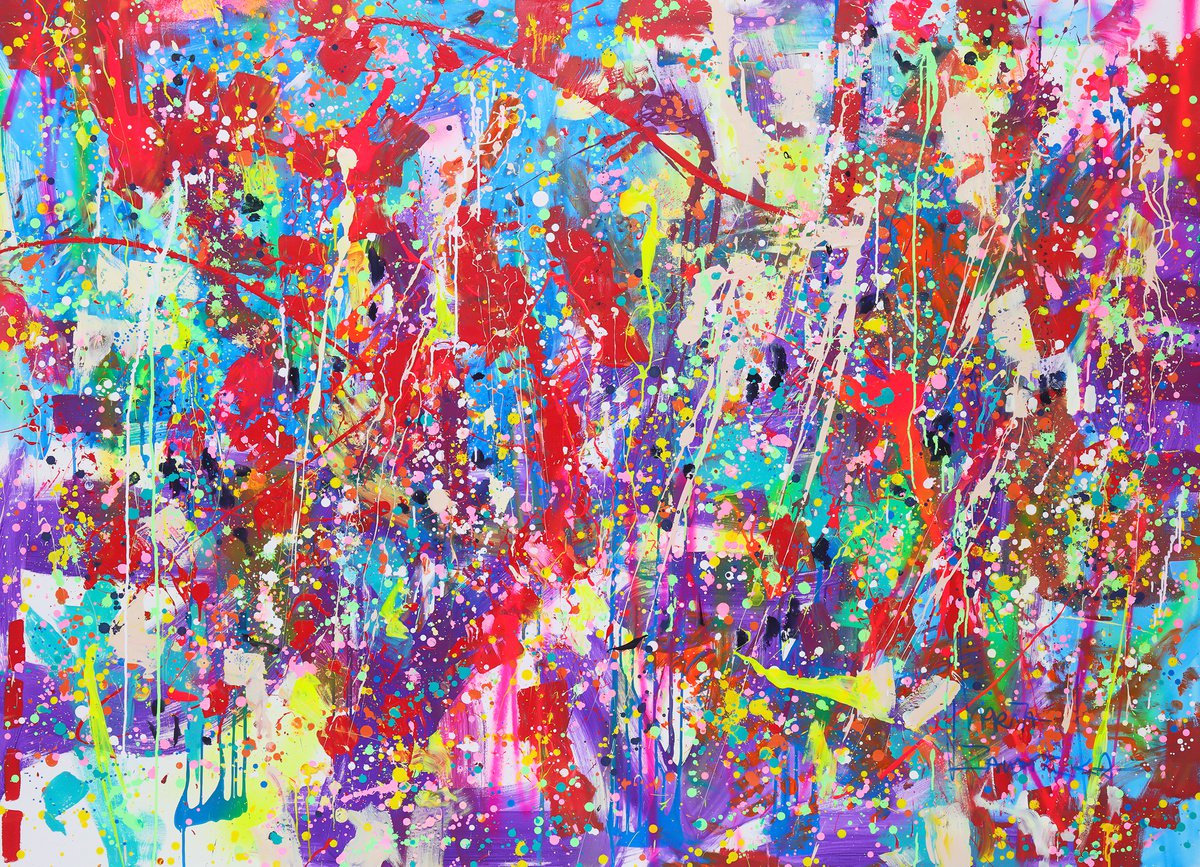 Abstract Acrylic Painting By Marta Zawadzka, 71 X 51", Purple Melody, Original Artwork