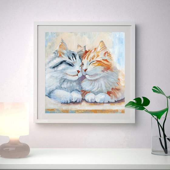 A couple of cute cats oil painting