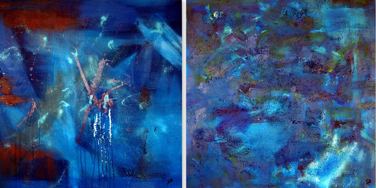 Abstract Landscape Painting By Cb., 63 X 31, Oceans Depth, Original Artwork