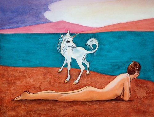 Unicorn and woman by Marcel Garbi