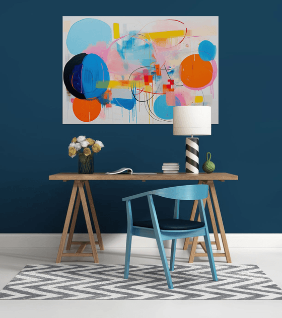 Emotional abstract with Cerulean and Pumpkin orange circles 0612231