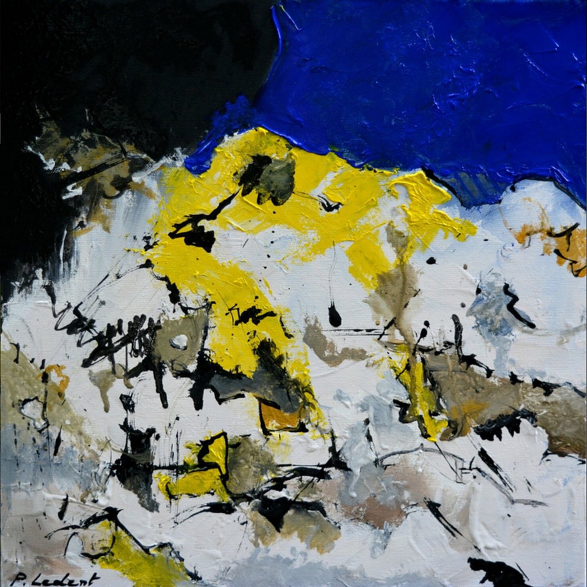 Abstract Oil Painting By Pol Henry Ledent, 16 X 16", Parietal Memory, Original Artwork