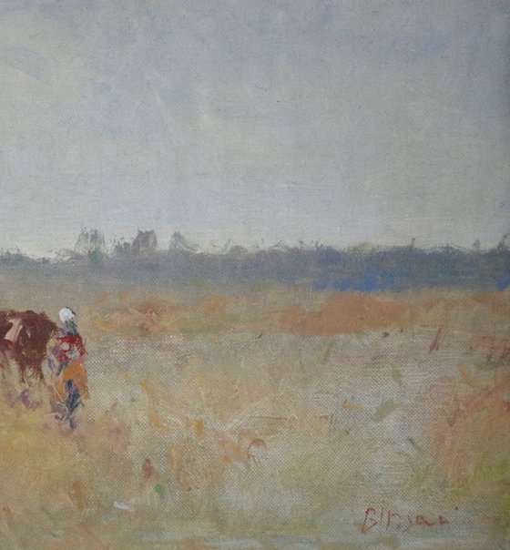 Landscape Meadow Original oil Painting, Impressionism, Signed, One of a Kind
