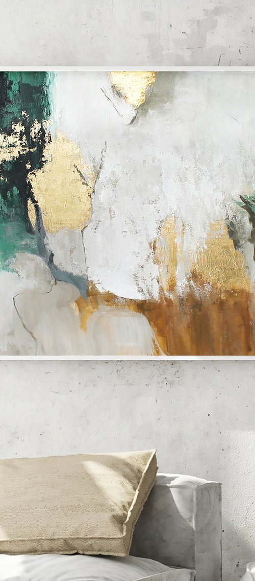 "Green Avalanche 4" Abstract green brown gold by Yana Sagan