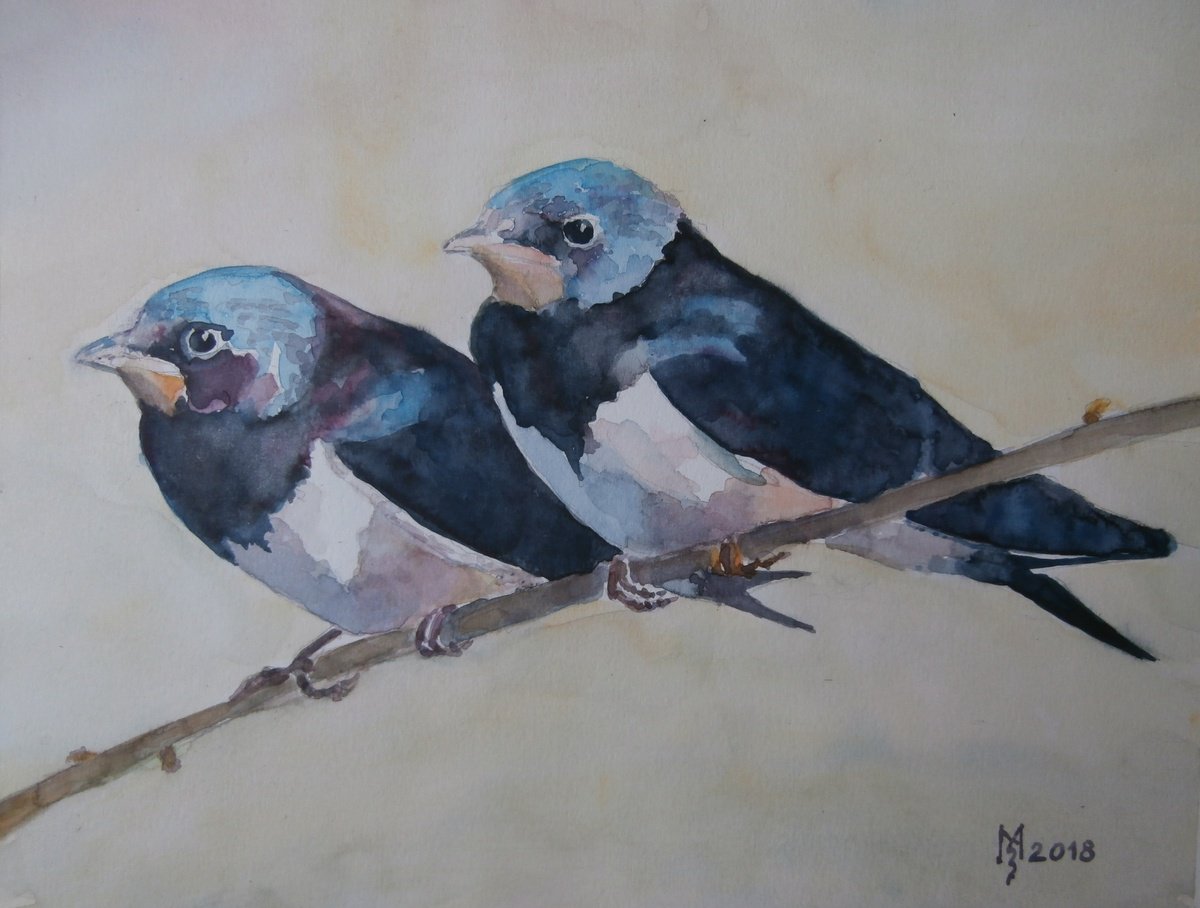 Impressionistic Animal Watercolour By Zoran Mihajlovic Muza, 10 X 7", Happy Together, Original Artwork