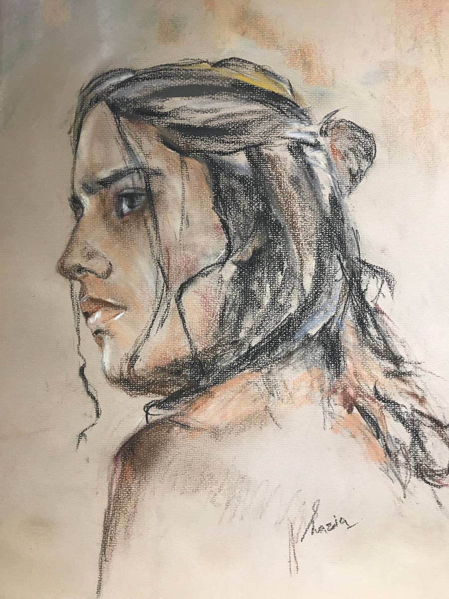 Boy with long hair Pastel drawing: Shazia Mufti | Artfinder