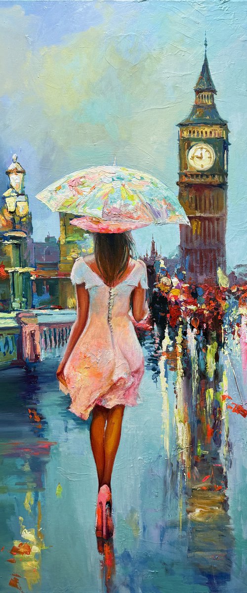 London Rain — Big Ben Cityscape with Umbrella by Viacheslav Zaykin