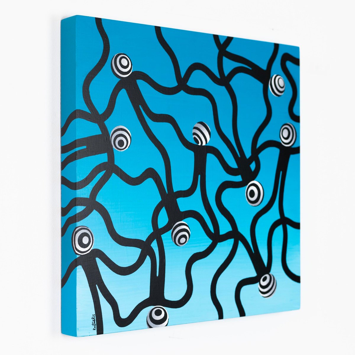 Graphic Portrait Acrylic Painting By George Koutsouris, 16 X 16, Connected Or Trapped?, Original Artwork