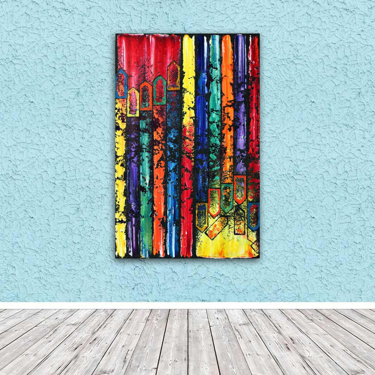 Geometric Abstract Oil Painting By Preston M. Smith (Pms), 26 X 40", "Failure To Launch", Original Artwork