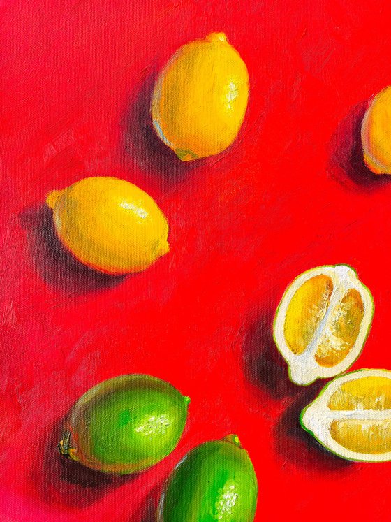 Lemon on red background