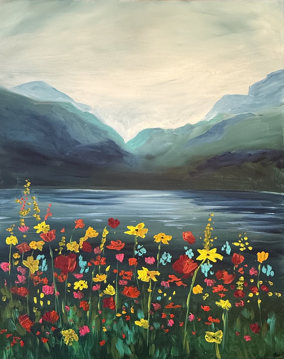 Impressionistic Botanical Acrylic Painting By Aisha Haider, 24 X 30, Land Of Flowers, Original Artwork