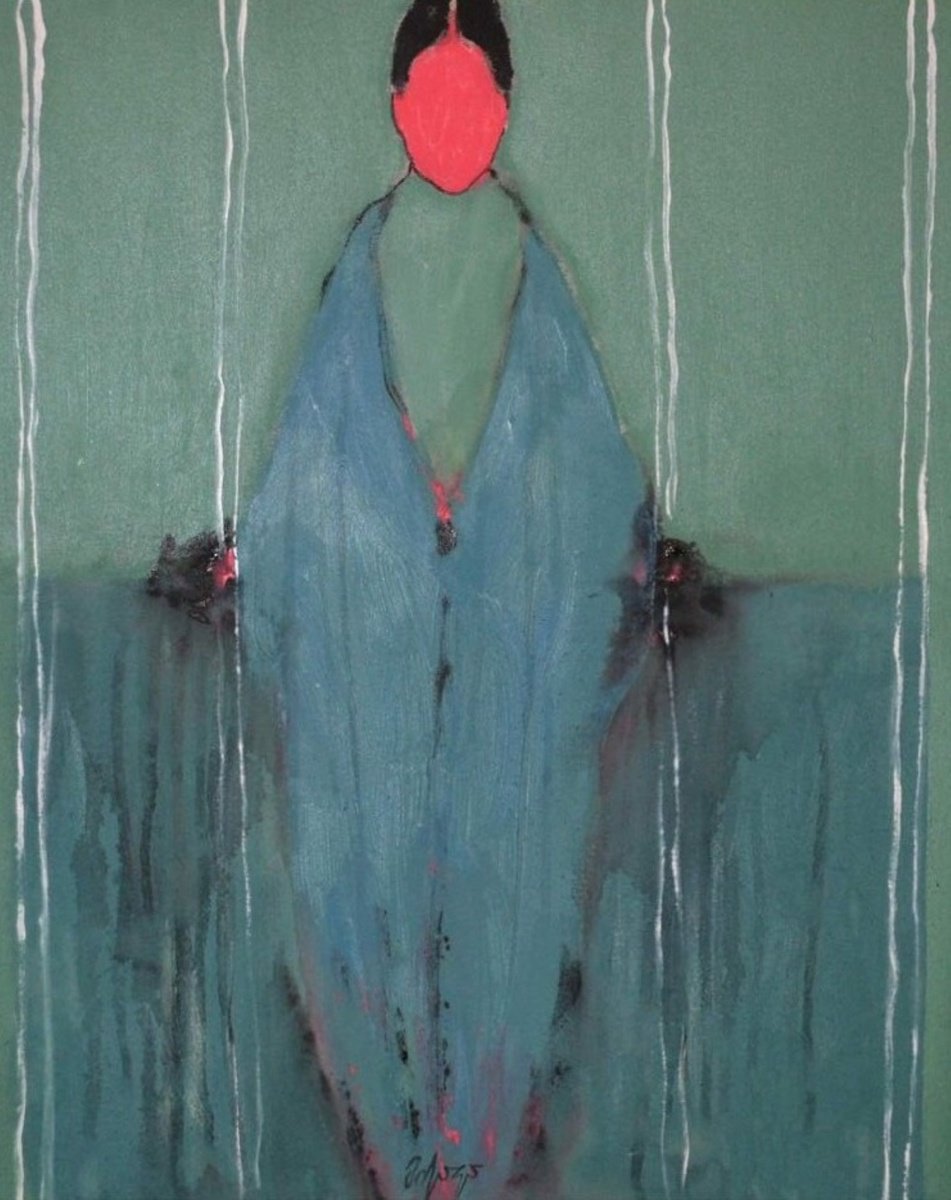 Abstract Portrait Painting By Gela Mikava, 16 X 20, The Alienation, Original Artwork