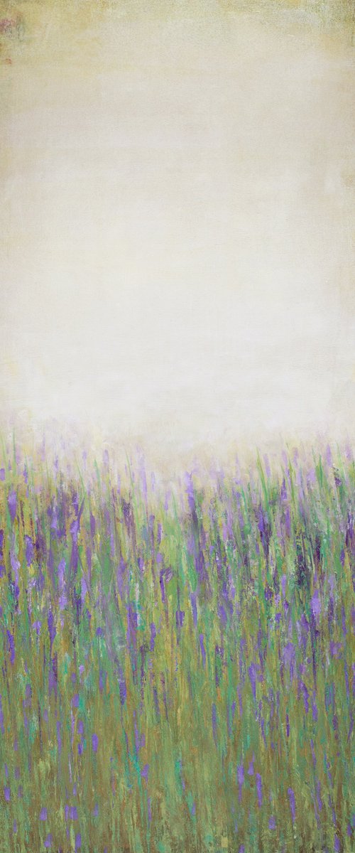 Lavender Field 220905, green and white abstract color field. by Don Bishop