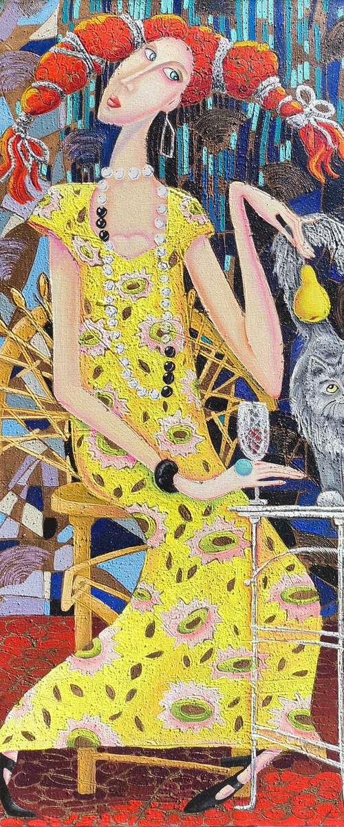 Lady, cat and pear by Anahit Mirijanyan