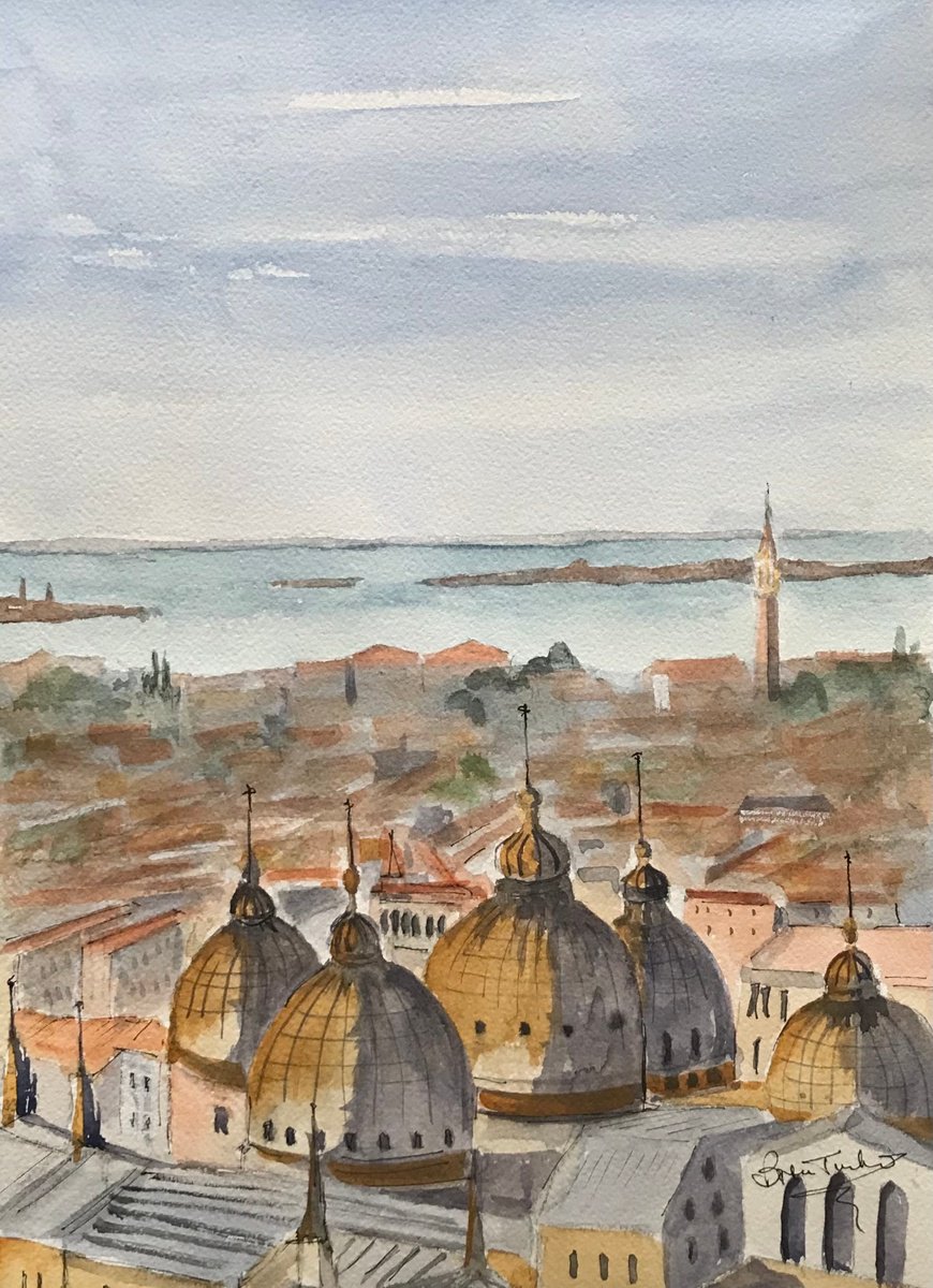 Impressionistic Watercolour , The Domes Of St Marks Basilica By Brian Tucker, 10 X 14, Artwork For Sale On Artfinder