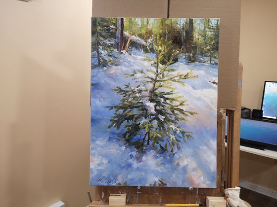 ."Winter beauty", original,one of a kind, oil on canvas painting (18x24")