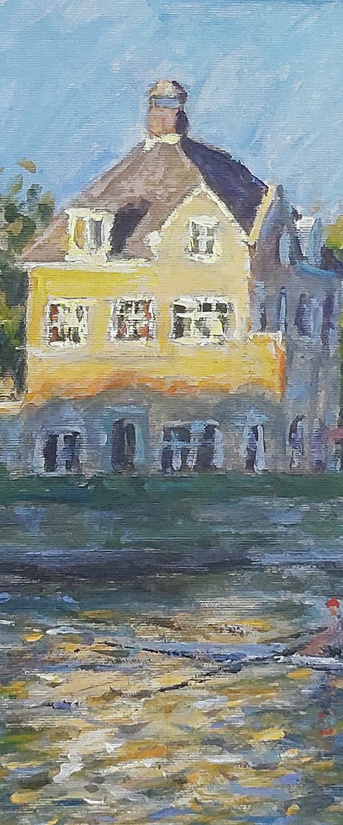 a rower and a house by Dimitris Voyiazoglou