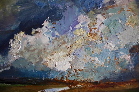 'Storm Coming III' (Sky, Clouds, Dramatic River Landscape Oil Painting).