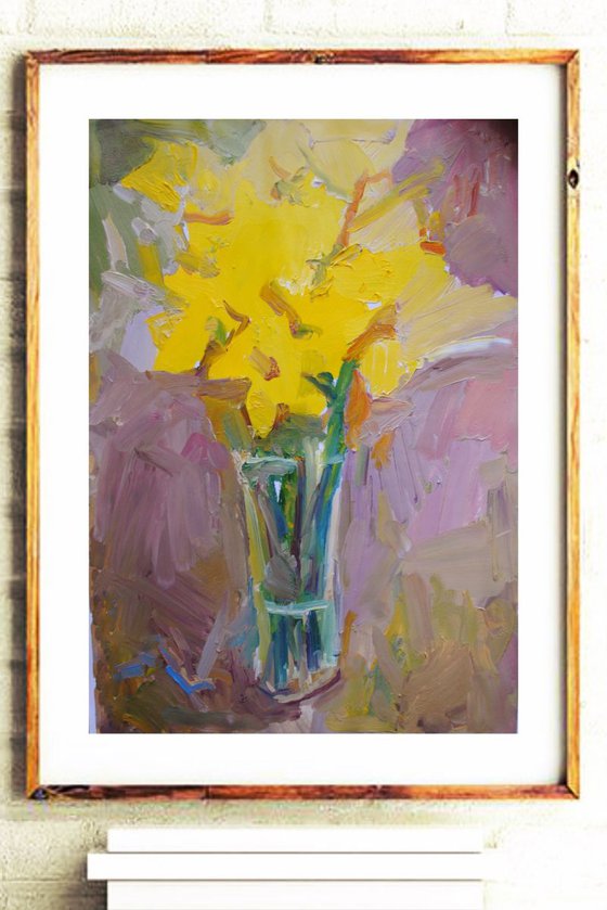 Yellow Flowers. Daffodils. Impressionist Flowers. Home/ Office Decor Idea.