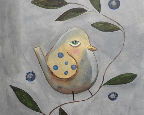 The bird between the leaves