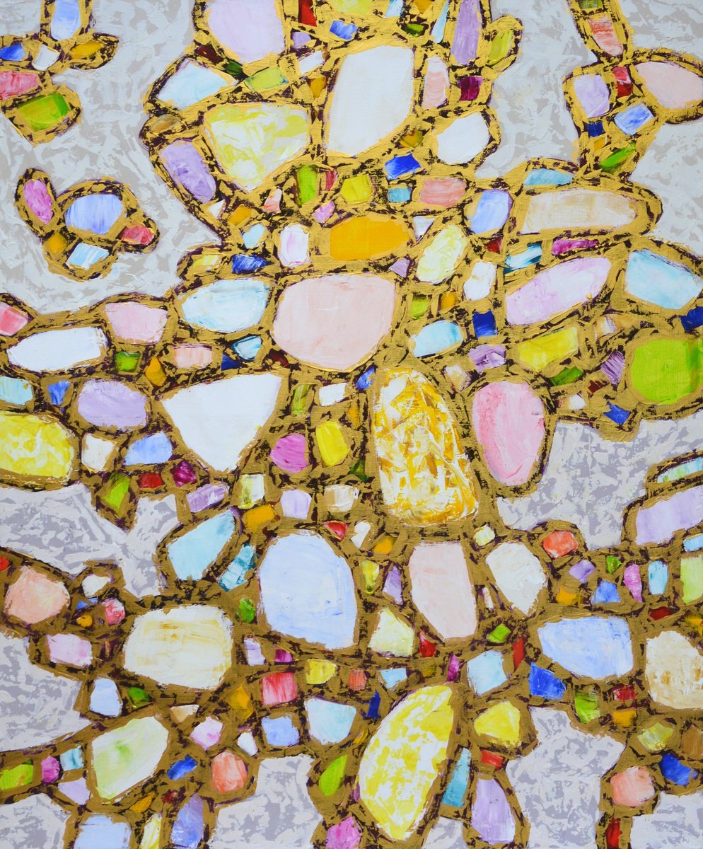 Abstract Acrylic Painting By Iryna Kastsova, 39 X 47, Gems In Gold 2., Original Artwork