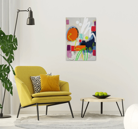 Sunset Silhouette - Giclée print on canvas, bright orange and indigo