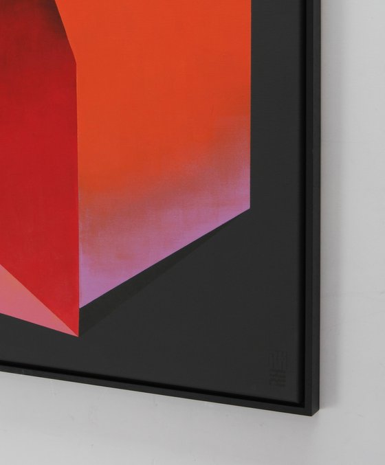 Abstract Painting - Diamond Red Orange Marble - Incl. frame - 95x95cm - Ronald Hunter - 29S