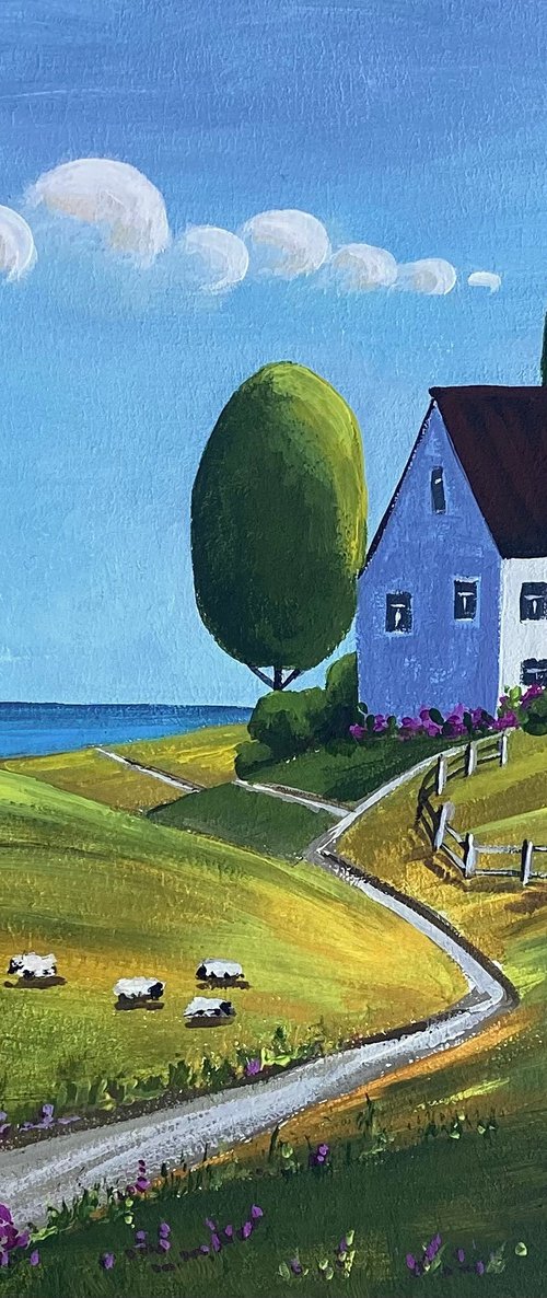 Country summer landscape. Acrylic painting. 8x8 by Tetiana Vysochynska