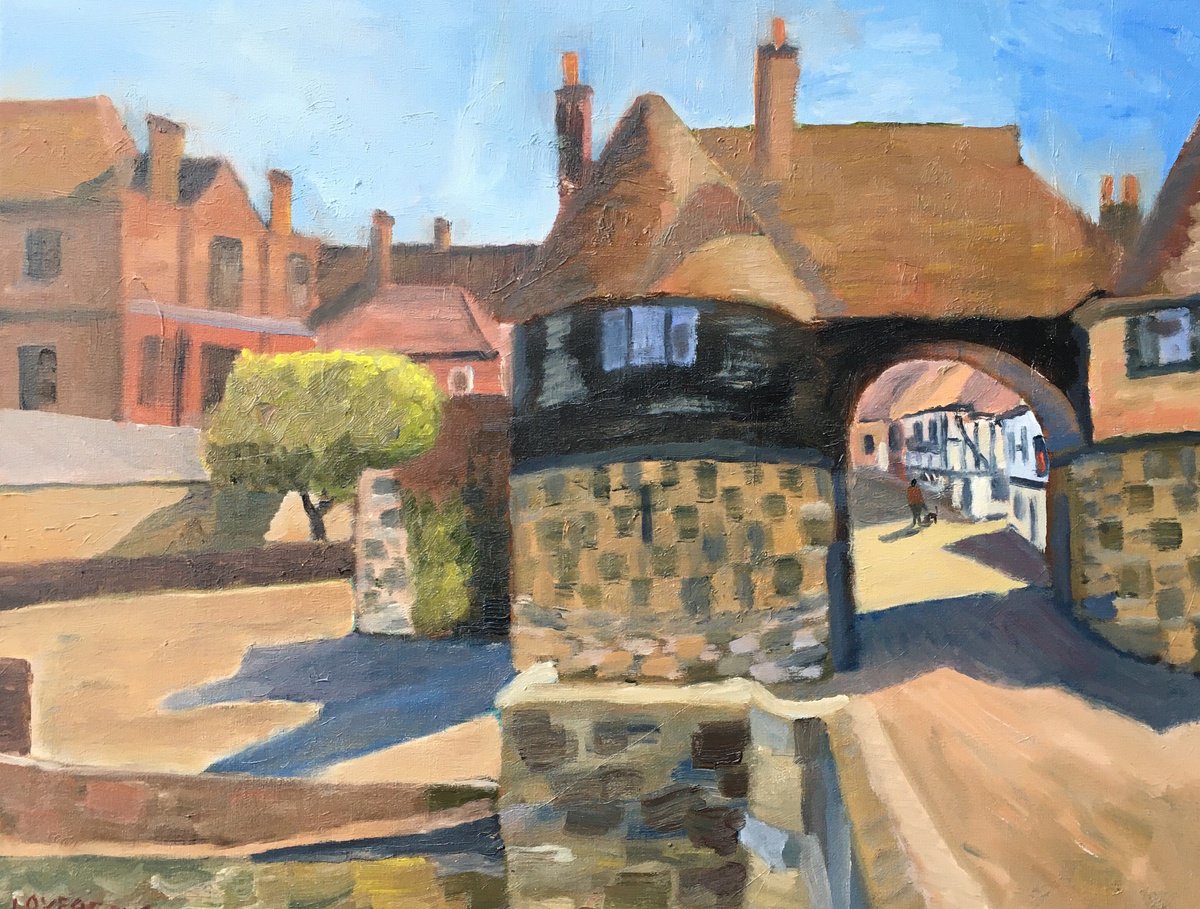 Impressionistic Cityscapes Oil Painting By Julian Lovegrove Art, 23 X 20", The Barbican At Sandwich, Original Artwork